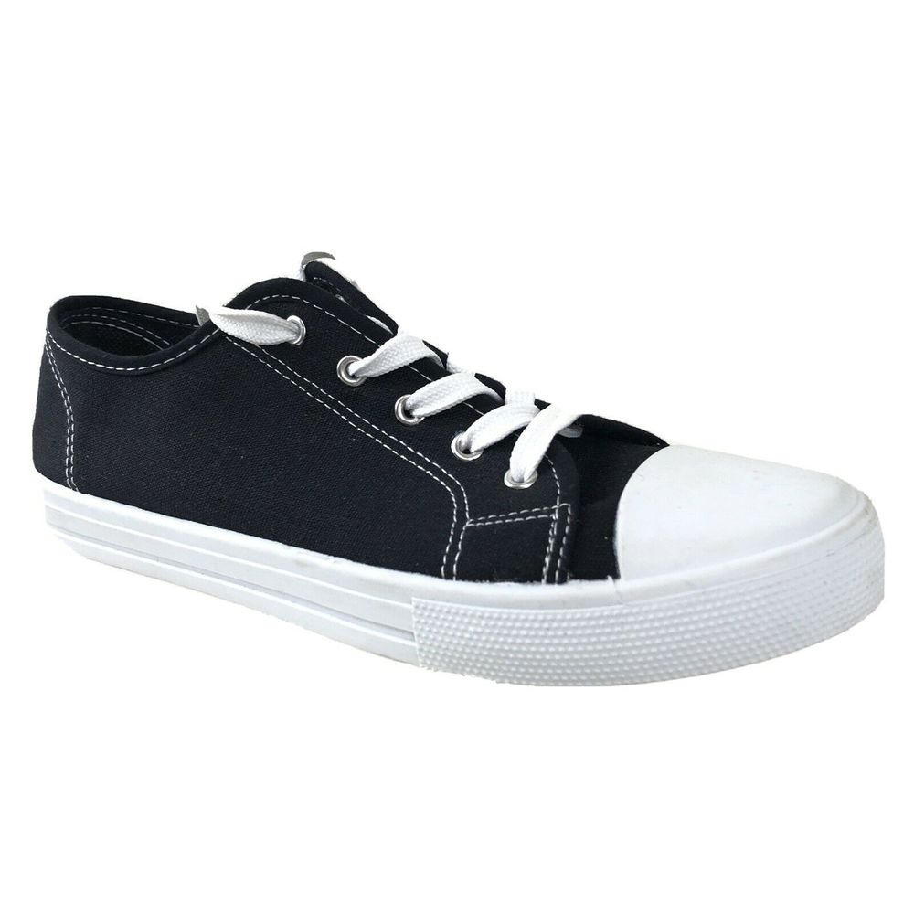 Low Top Canvas Sneakers Black White 9